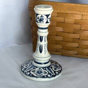 Delft Blue Candlestick Holland Hand Painted Ceramic Floral 6.5"